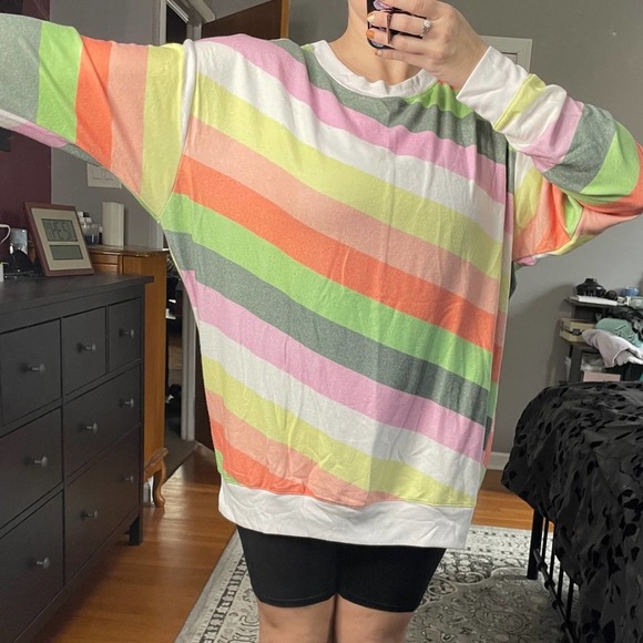 WILDFOX Road Trip Striped Vintage Varsity Fabric Long Sleeve Sweater Rainbow - Picture 6 of 11